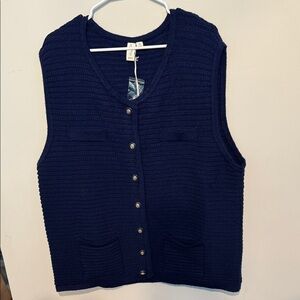 Joie Knit Button Down Sweater Vest Navy Blue 2X
